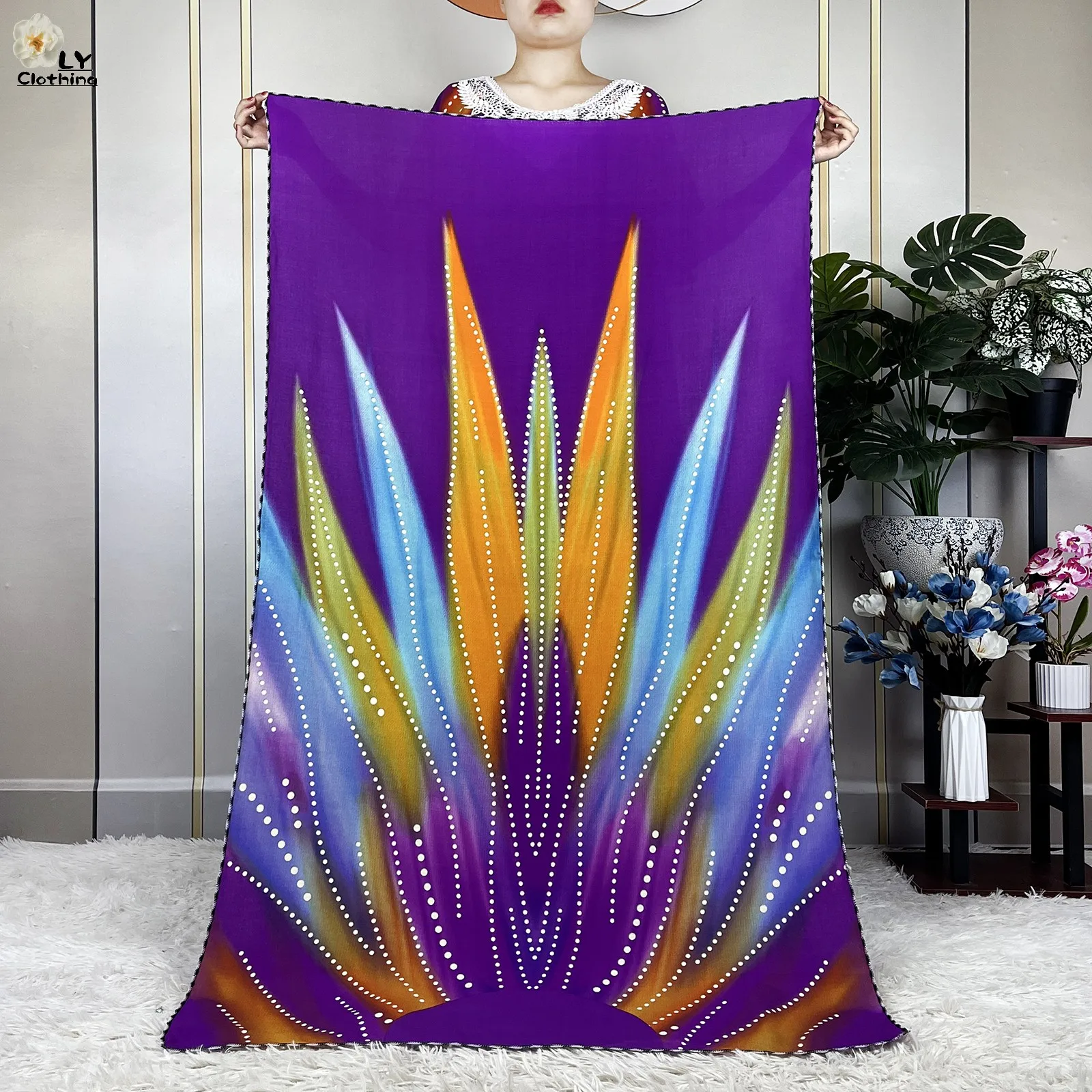 New Dubai Printing Cotton Loose Woman Dresse With Big Scarf African Dashiki Maxi Lady Summer Short Sleeve Islam Casual Vestidos