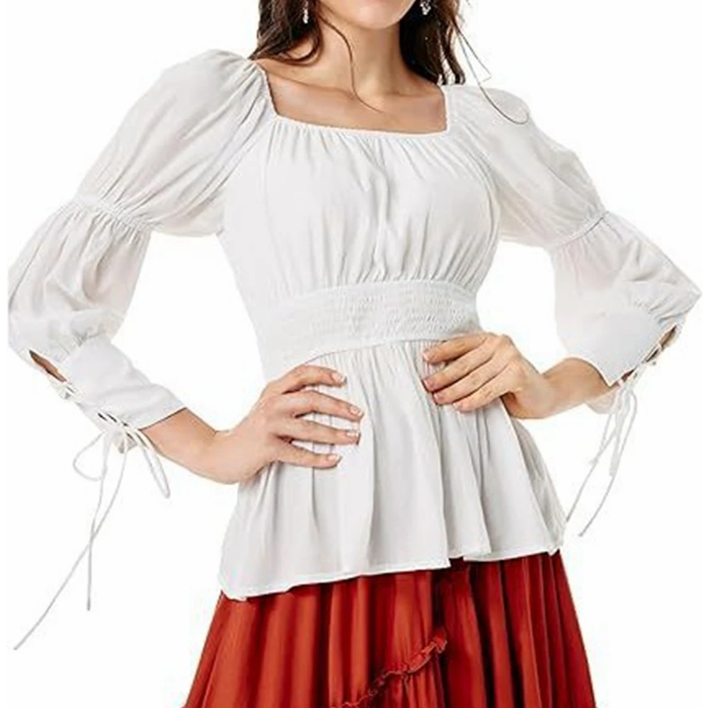 

Women Renaissance Shirt Medieval Pirate Vintage Style Bubble Sleeve Corset Blouse