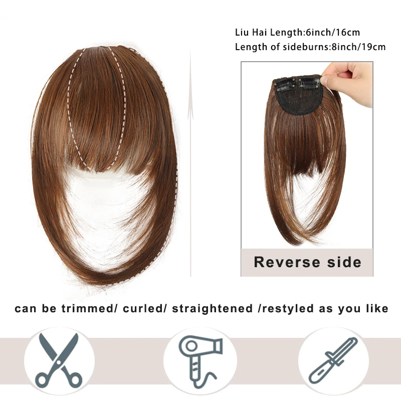 LUPU [Clip on hair bangs] Women's Clip on Headband With Sideburns - Looks Like a Curved Artificial Edge, Suitable for Daily Wear