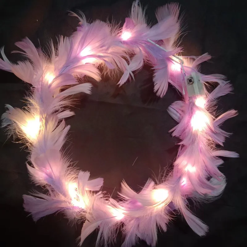 Glow Headband Luminous Hair Bands Adjustable LED Light Party Favors Feather Wreath Hairband for Wedding Birthday Glow Party Hair Accessories 1pc