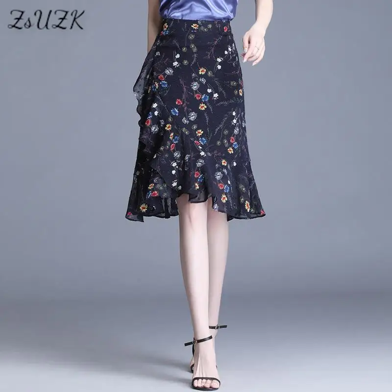 

ZUZK Women Chiffon Fishtail Skirt Summer New One-Step Skirt Irregular High Waist Pack Hip Skirt Y2k Skirt Women Jupe 2Colors