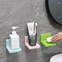 2 ชิ้นห้องน้ําชั้นวางของ Simple Self - กาวชั้นวางเครื่องสําอางไม่มีเจาะชั้นวางของติดผนังสําหรับห้องครัวห้องน้ํา 1