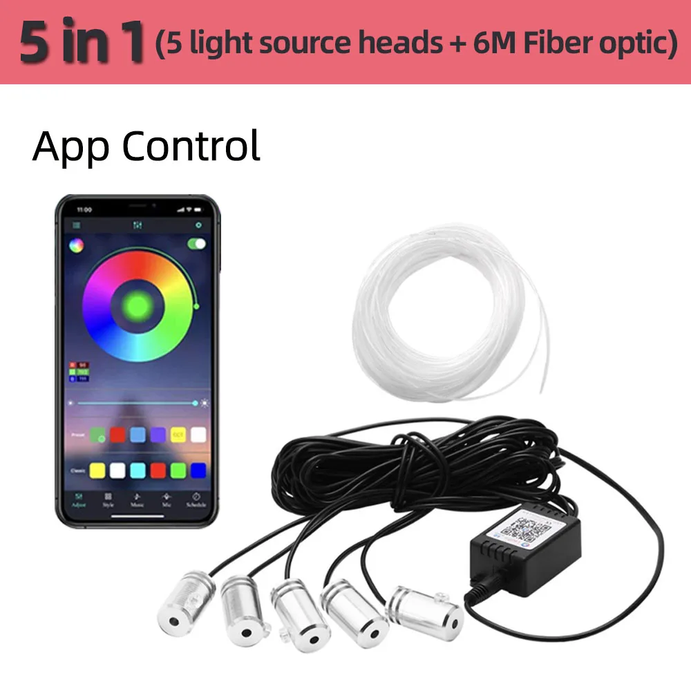 Car RGB LED Strip Lights Atmosphere 4/5/6 in 1 Interior Neon Light DIY Music APP and Remote Control 8M Fiber Optic Ambient Lamps foggy headlights Car Lights