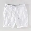 Cotton Linen Shorts for Men Summer New Solid White Straight Loose Holiday Shorts Man Casual  Button Fly Short Pants 037 2