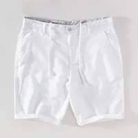 Cotton Linen Shorts for Men Summer New Solid White Straight Loose Holiday Shorts Man Casual  Button Fly Short Pants 037 2