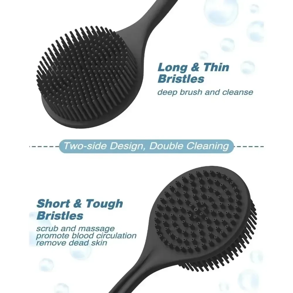 Soft Back Scrubber Brush Silicone Skin Massager Bath Shower Scrubbing Brush with Handle Body Wash Exfoliating Scrub Bath Supplie 3
