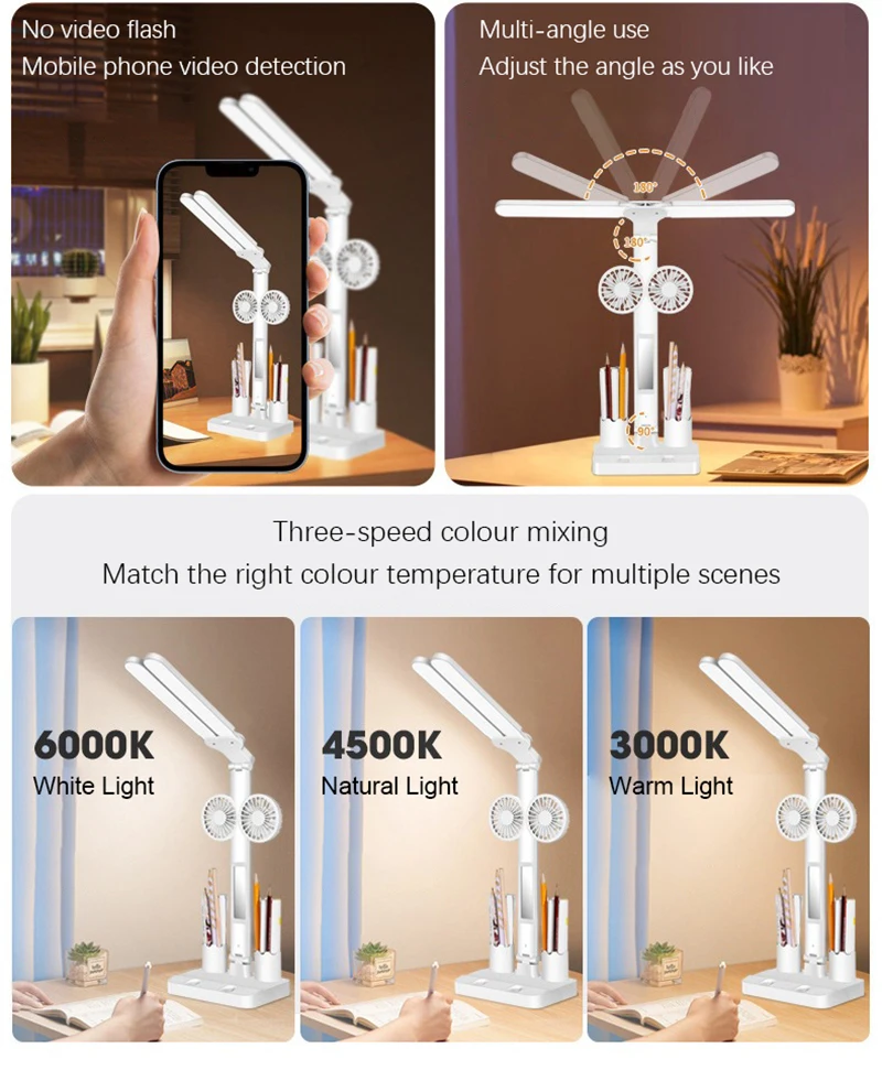 Description Picture 6 of itemRechargeable Table Lamp for Study Desk Lamp Reading Light LED Table Light with Fan LED Clock Dispaly Reading Lamp