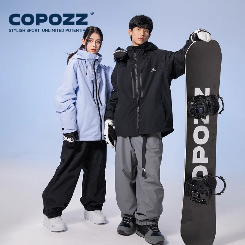 COPOZZ Thicken 3L Ski Jacket Men Women Windproof Waterproof Winter Ski Coat Ski Wear Solid Color Hooded Warm Snowboard Ski Suit 4