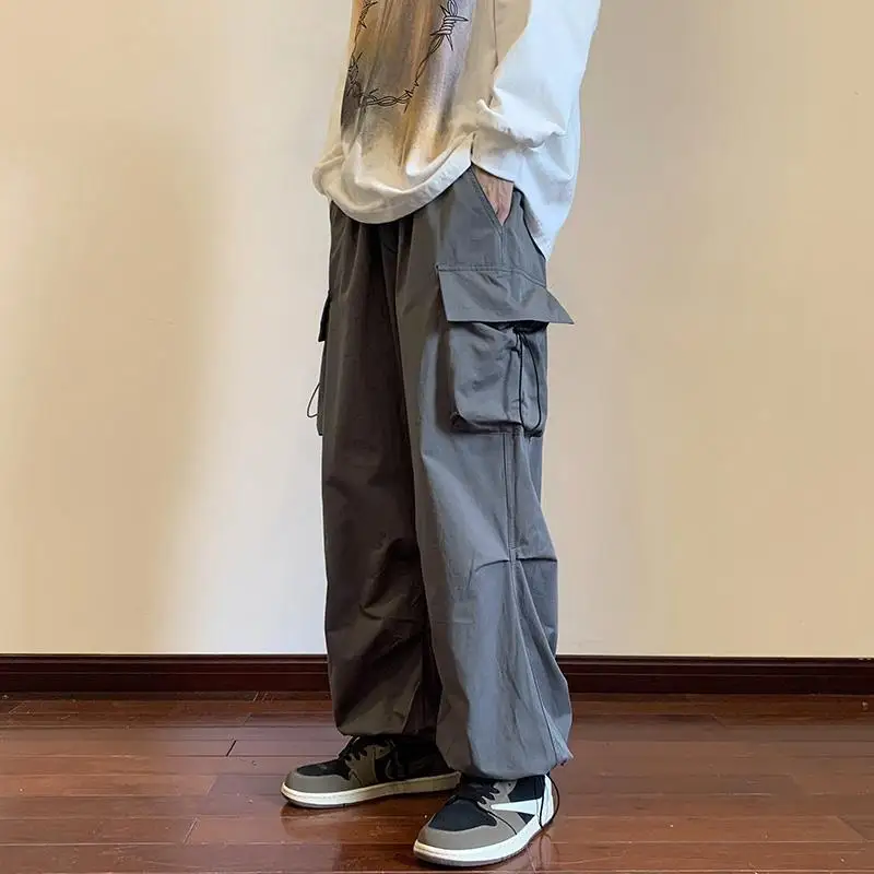 QWEEK Baggy Cargo Pants Women Hip Hop Streetwear Elastic Trousers Harajuku Casual Parachute Y2k Men Oversize Joggers Pants