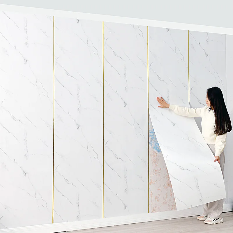 Faux Tile Marble Stickers Wall Renovation Decorative Backdrop Waterproof Cover Ugly Aluminum Wall Stickers Self-adhesive