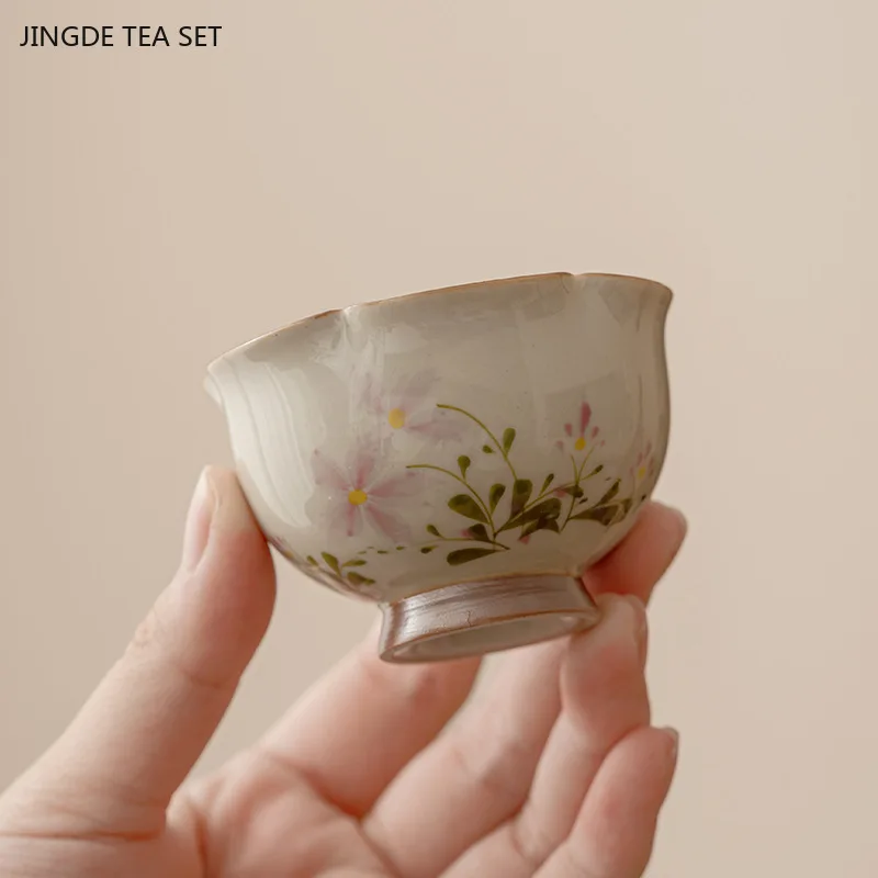 40ML Ceramic Master Cup Creative Handmade Flower Shaped Ceramic Teacup Home Beauty Personal Single Cup Chinese Tea Set