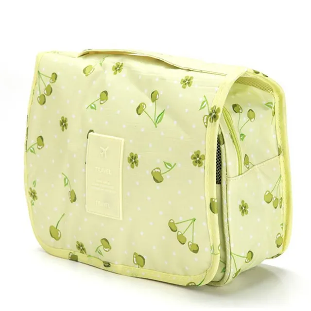 Nylon Hook Up Cosmetic Bag Women Travel Toiletries Storage Bag High Quality Waterproof Makeup Pouch Ladies Make-up Beauty Bag Green cherry