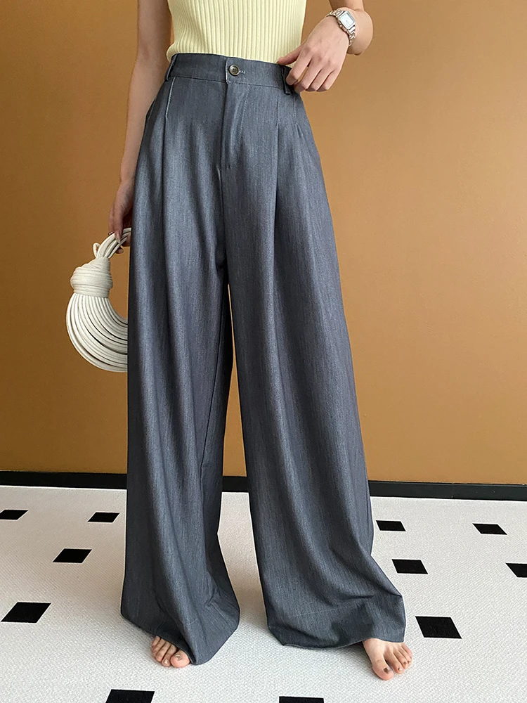 [LANMREM] Office Lady High Waist Sunscreen Pants For Womrn Elastic Wide Leg Trousers Fashion Clothes 2024 Summer New 26D9167