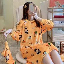 

New Beautiful Flannel Nightgown for Women Winter Loose Leisure Womens Nightdress Sleepwear Send Same Storage Bag Fashion Design