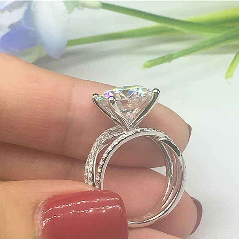 925 Sterling Silver Round Shape 6 Claws Rings Clear Big CZ Cross Infinity Finger Rings Women ANNIVERSARY SALE silver cross ring silver rings silver ring