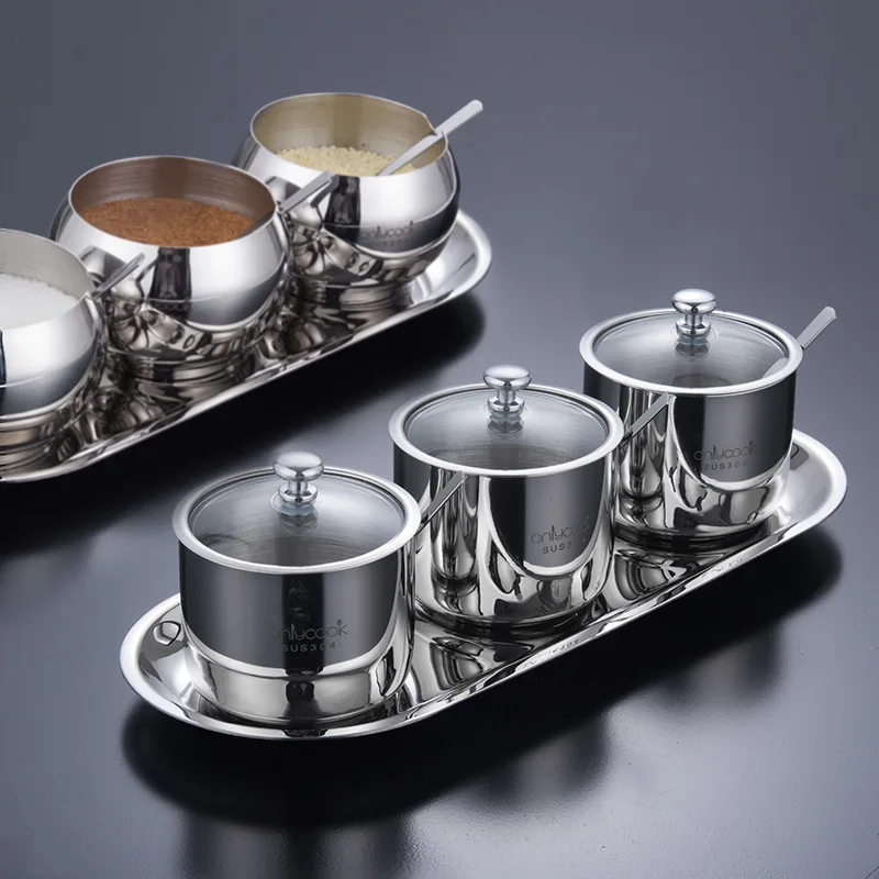 

Condiment box 304 stainless steel seasoning jar set for home kitchen spice bottle, seasoning bottle salt jar set of three