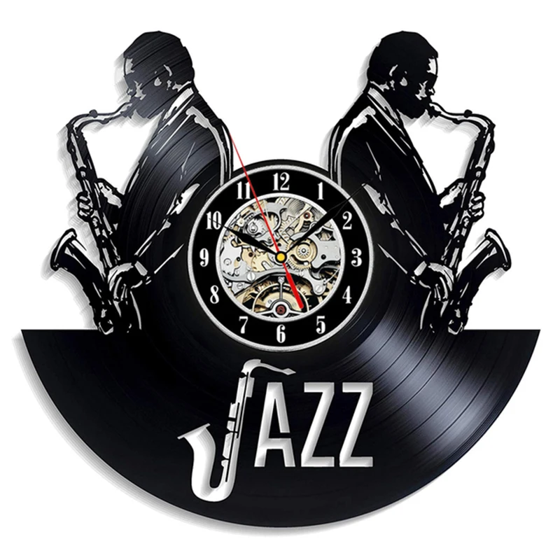 Music Jazz Saxophone Wall Clock 3D Vinyl Record Wall Clock Mute Retro