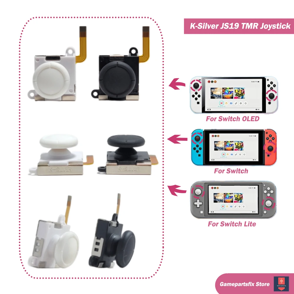 닌텐도 스위치 NS OLED 조이콘용 K-SILVER JS19 TMR 조이스틱 2개, NS 라이트 교체용 썸 스틱 3D 아날로그 조이콘 조이스틱