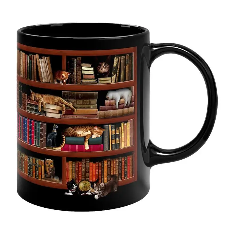 

3D книжная полка, кружка, креативное пространство, искусственная книжная полка, мотивирующая цитата, керамическая дизайнерская книжная кружка с кошкой, кухонные принадлежности