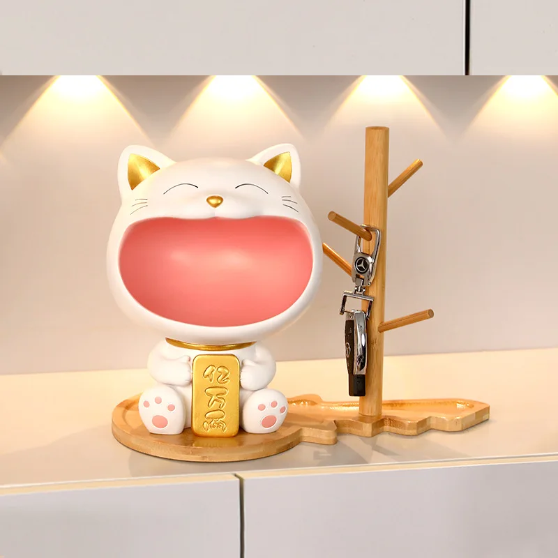 

Lucky Cat Sculpture Kawaii Home Decoration Resin Crafts Cute Indoor Figurine Creative Living Room Ornaments Table Storage Statue