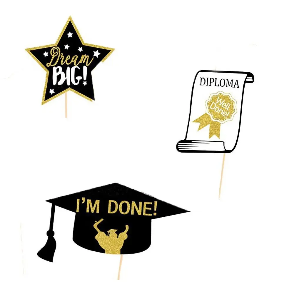 Congrate Graduation Selfie Photo Booth Props Paper Bachelor Cap Holder with Stick for Class Of Graduation Reunion 25pcs/set