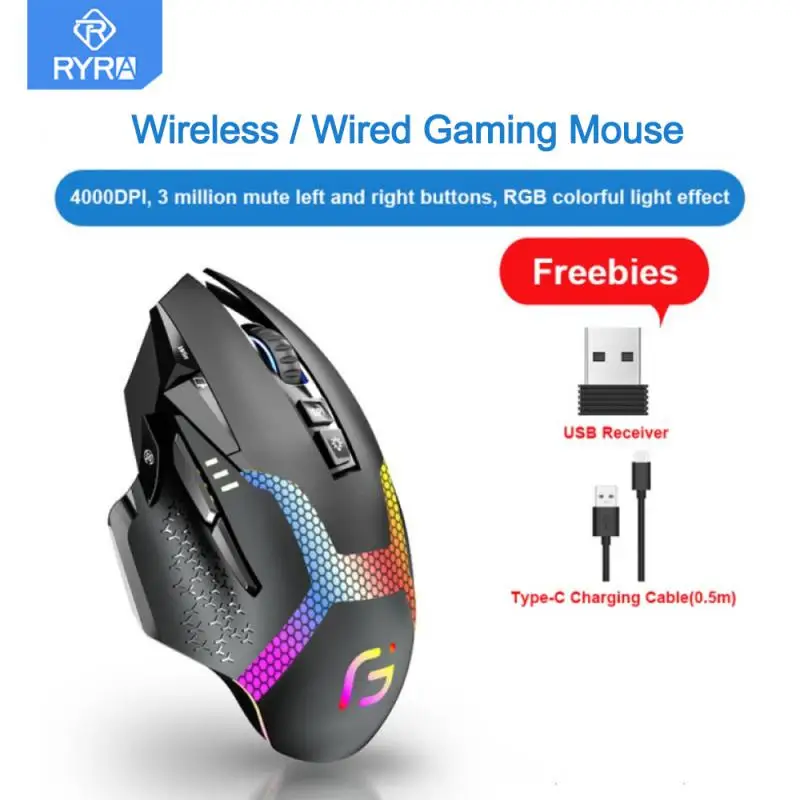 

RYRA Wireless/Wired Mouse Bluetooth Mouse Rechargeable Computer Mice Gaming Mouse Ergonomic Backlight Mause Gamer For Laptop PC