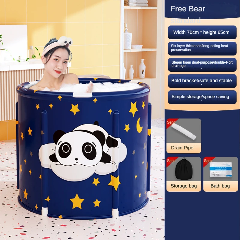 Bathtub Foldable Bath Bucket Round Inflatable Spa Bath Tub PVC Warm Tub  Home Bathroom for Adult Baby Kid Pink