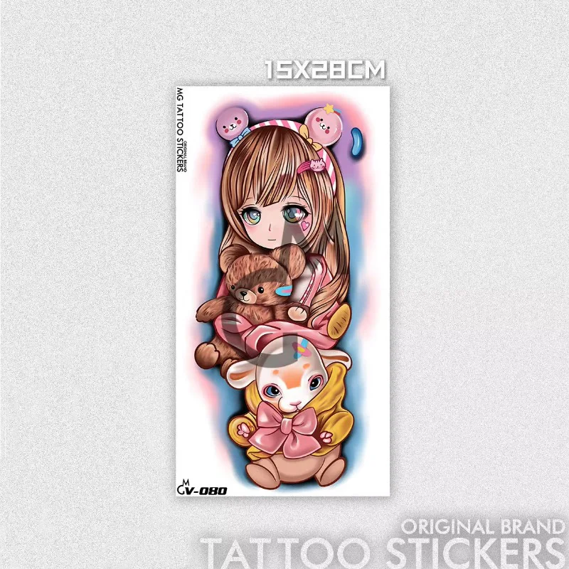 Japanische Anime-Mädchen, temporäre Tattoos für Frauen, Arm, niedlicher Cartoon-Bär, Haustier-Tattoo-Aufkleber, Kunst, dauerhaftes Fake-Tattoo, wasserdicht – Detail 1
