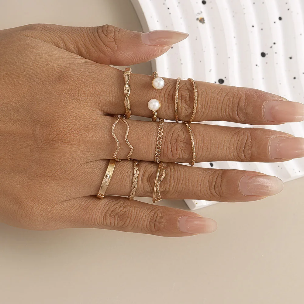 Aihua Goldfarbenes, trendiges, schlichtes Stern-Herz-Ring-Set für Damen, Kristall-Fingerring, modischer Party-Schmuck, Accessoires – Detail 15