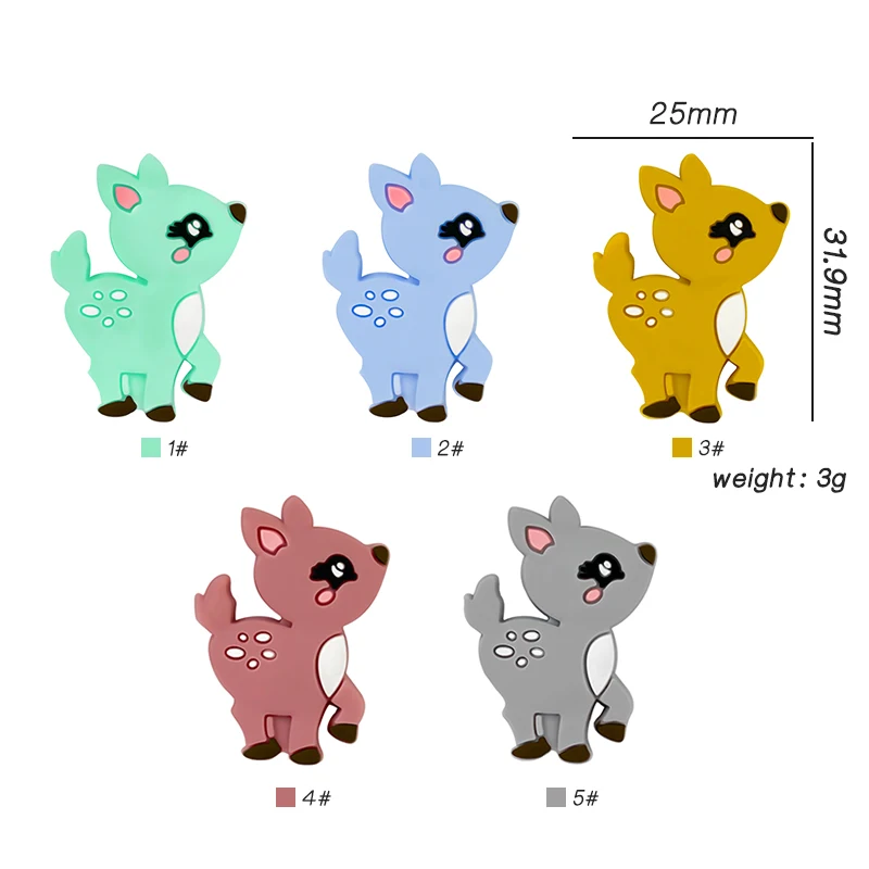 10개 실리콘 사슴 모양 구슬 식품 등급 씹을 수 있는 DIY 액세서리 BPA 프리  치발기 구슬