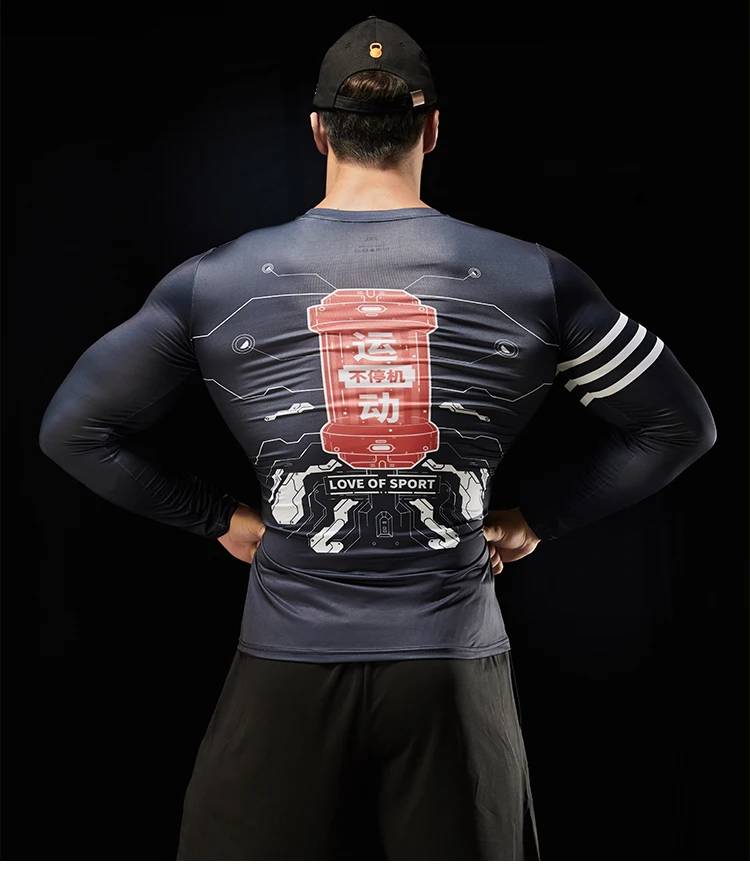 Herren 3D Sublimation Slim Fit T-Shirt Casual Langarm Tops Atmungsaktive individuelle T-Shirts für Laufen Fitnessstudio – Detail 9