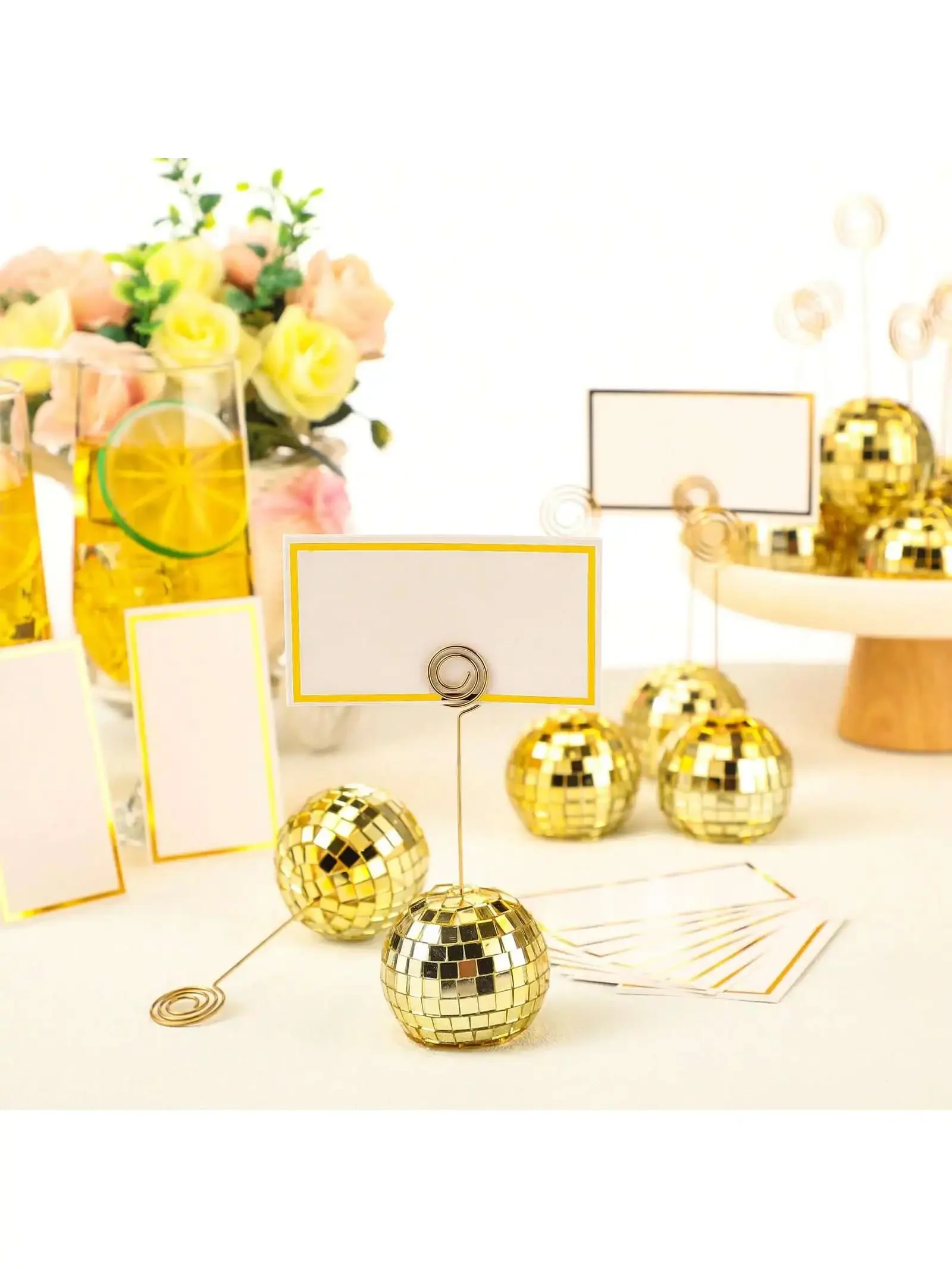 Disco Ball Place Card Holder Table Number Photo Holder Stand Swirl Wire Place Name Card Clips for Christmas Wedding Party