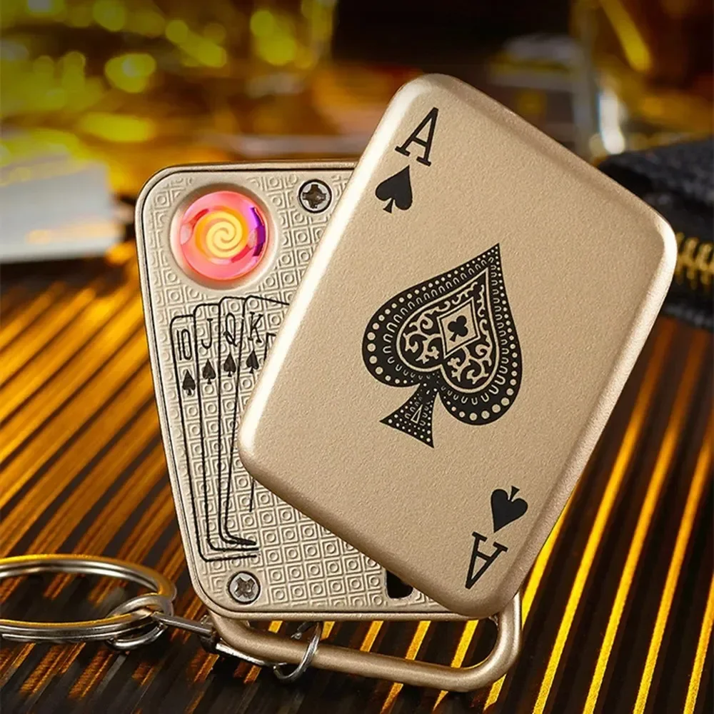 

Portable Poker Electric Lighter USB Rechargeable Windproof Creative Key Ring Lighters Smoking Accessories Tools for Men's Gift