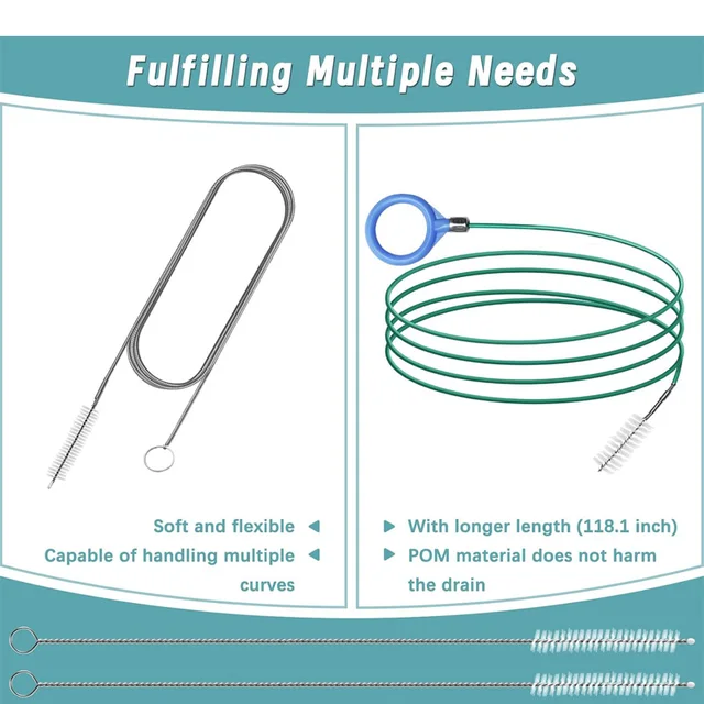 Outils de nettoyage de canalisations de toit ouvrant de voiture améliorés, brosse de nettoyage de tuyaux, déboucheur mince, pare-brise de toit ouvrant, outil de dragage de tuyaux de vidange mince 3