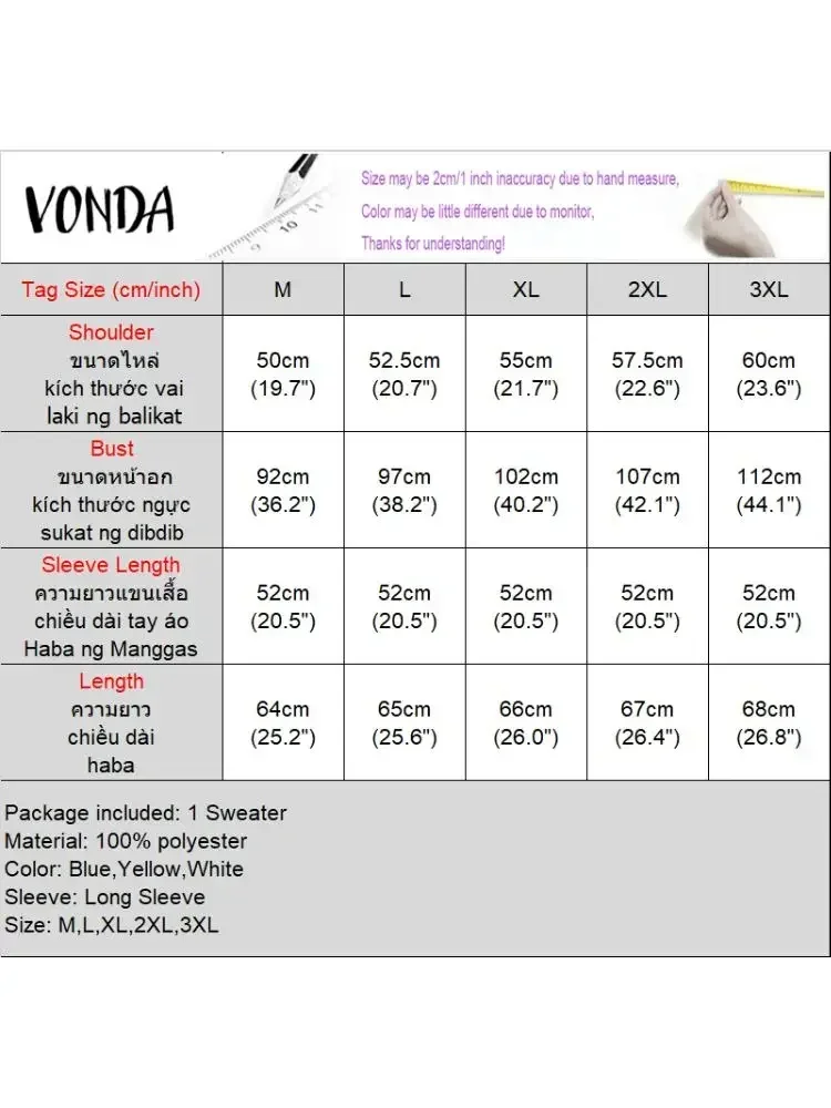 VONDA Autumn Long Sleeve Knitted Sweaters Round Neck Causal Solid Warm Pullovers 2024 Commute Or Holiday And Leisure Jumpers 6