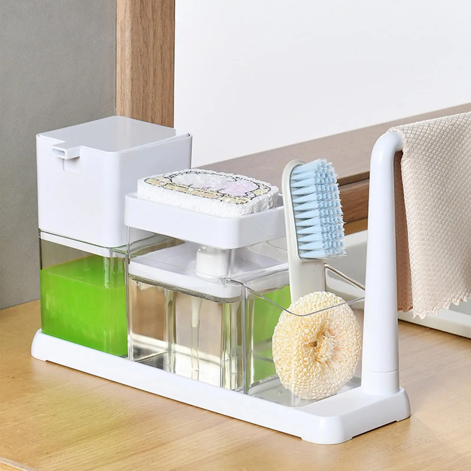 Dish Soap Dispenser Caddy Organizer Countertop Organizer Kitchen Draining Tray Large Capacity Refillable Washing Soap Dispenser