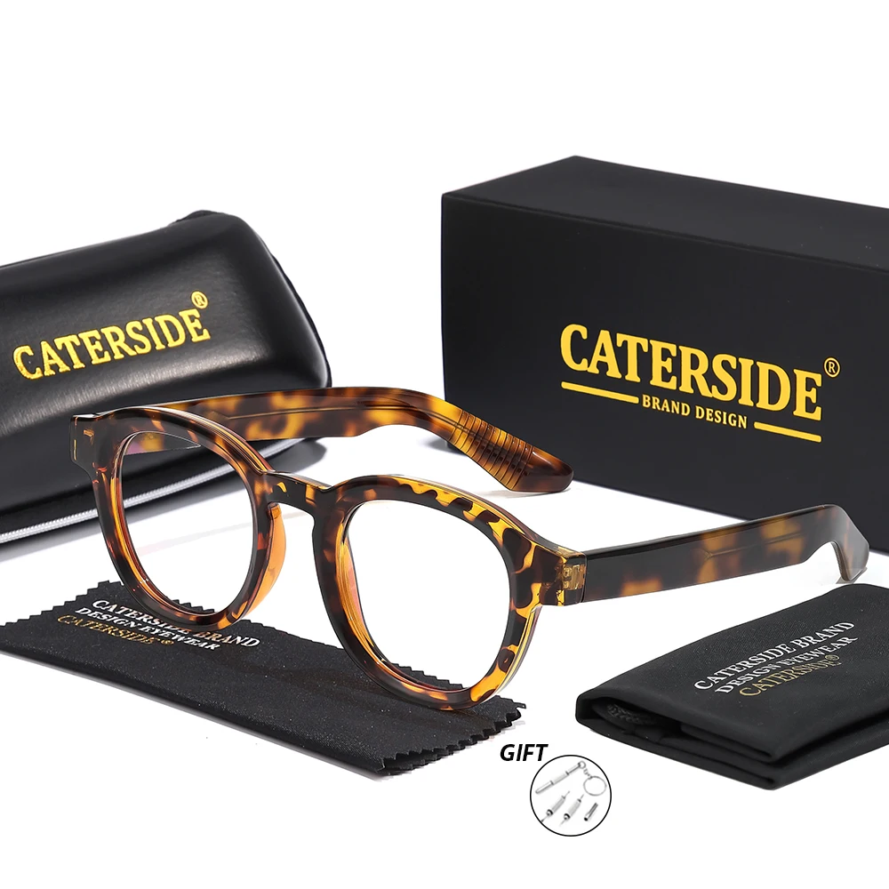 CATERSIDE Retro Herren-Korrektionsbrille, individuelle runde Gläser, Anti-Blaulicht-Optikbrille, modische Lesebrille für Damen – Detail 6