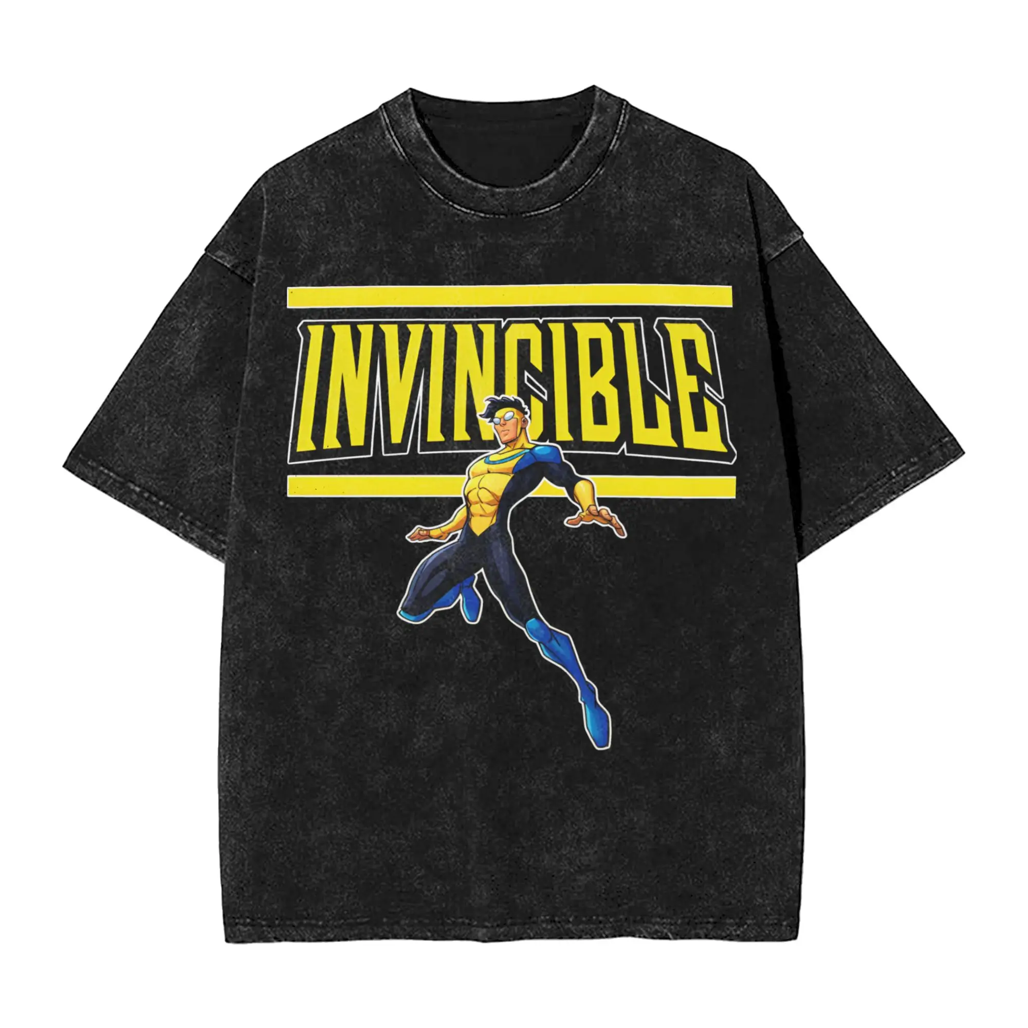 Invincible Cartoon Comic Washed Streetwear HipHop Oversized T-Shirt