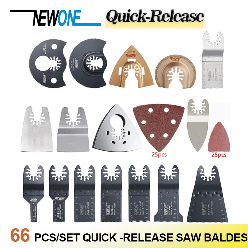 

NEWONE 66/9 pcs Quick-release HCS/Bi-metal /Precision Oscillating Tool Multi-function tool saw blades Renovator Trimmer blades