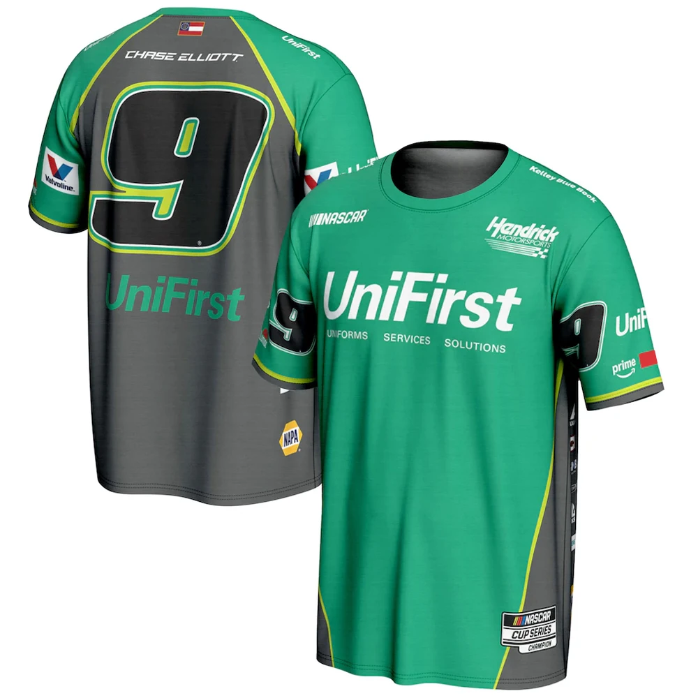 Chase Elliott # 9 UniFirst NASCAR Racing T-Shirt, Herren Damen Schnelltrocknend Atmungsaktiv Motorsport Fan Streetwear Tee