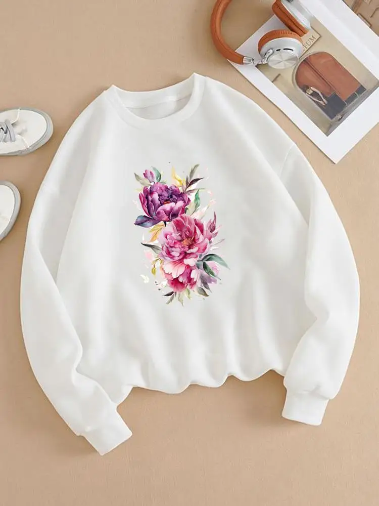 

Lovely Flower Trend 90s Cute Pullovers Print Fashion Lady Fleece Casual Women Cartoon Clothing O-neck Graphic Sweatshirts