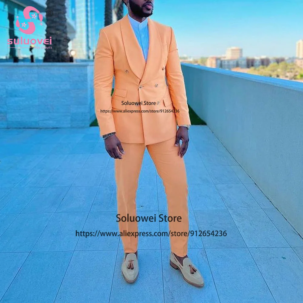 Fashion African Groom Wedding Tuxedos Slim Fit 2 Piece Jacket Pants Set Formal Business Shawl Lapel Suits For Mens Costume Homme