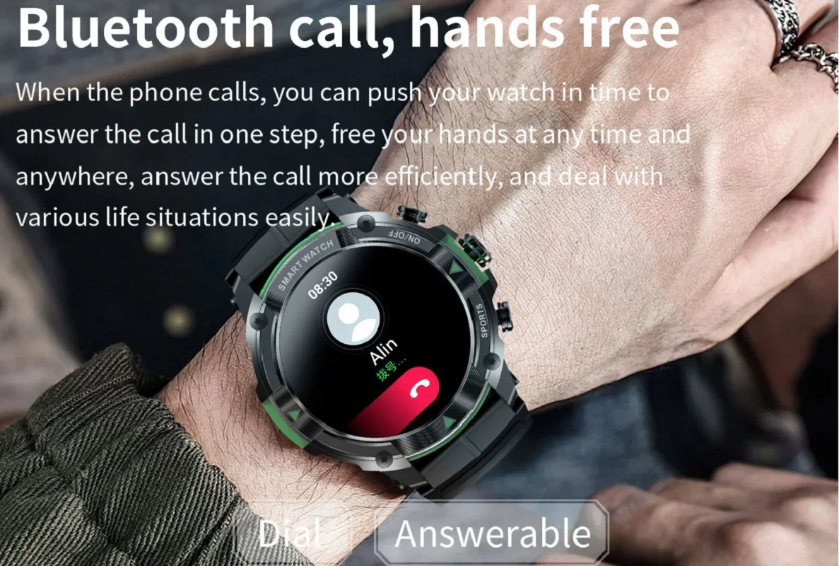 Montre connectée de sport étanche avec écran AMOLED, appel