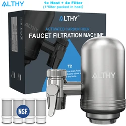Premium Stainless Steel Faucet Water Purifier System - NSF Certified for Lead, Chlorine & Odor Reduction (1xHost and 4xFilter)