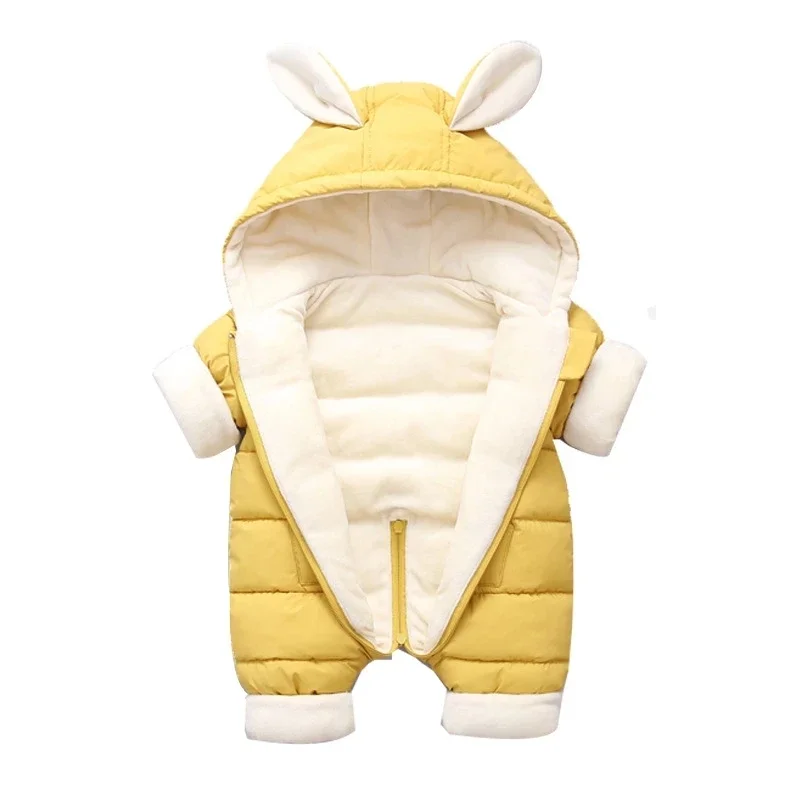 

Winter Baby Rompers Infants Boy Coats Toddler Kids Hooded Jackets Plus Velvet Thicken Jumpsuit Newborn Children Clothes 6 9 12 M