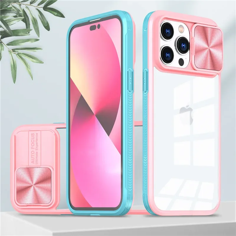 thumbnail image 1 of Funda de teléfono de protección de lente de cámara deslizante para iPhone 15, 14, 12, 11, 13 Pro Max, XS Max, XR, X, silicona líquida suave, cubierta transparente a prueba de golpes, 1 of 5