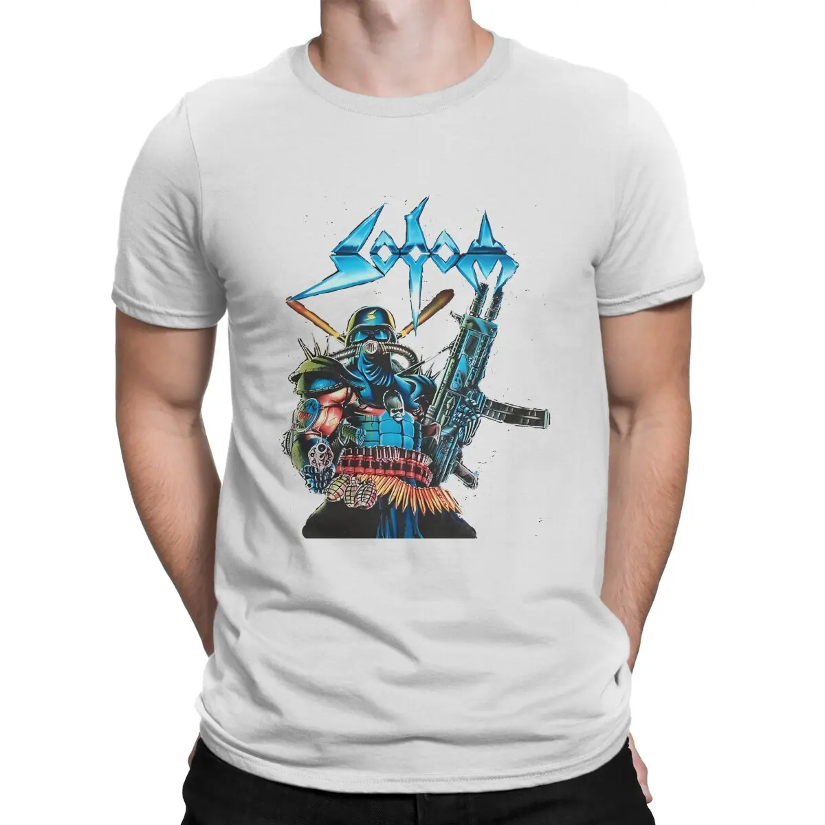 thumbnail image 1 of Camiseta creativa Sodom para hombre, banda de rock, tricolor, cuello redondo, personalizable, regalo, ropa para exteriores, 1 of 7