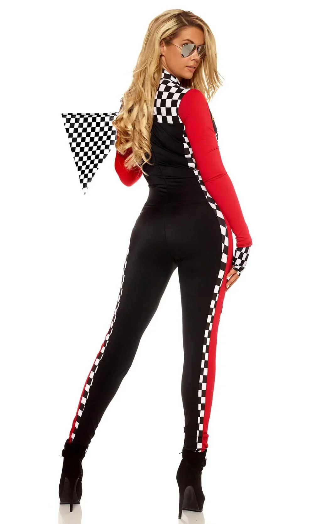 Plus Size Sexy Long Sleeves Race Car Driver Jumpsuit Racer Racing Girl Uniform with Gloves Halloween Cosplay Costume