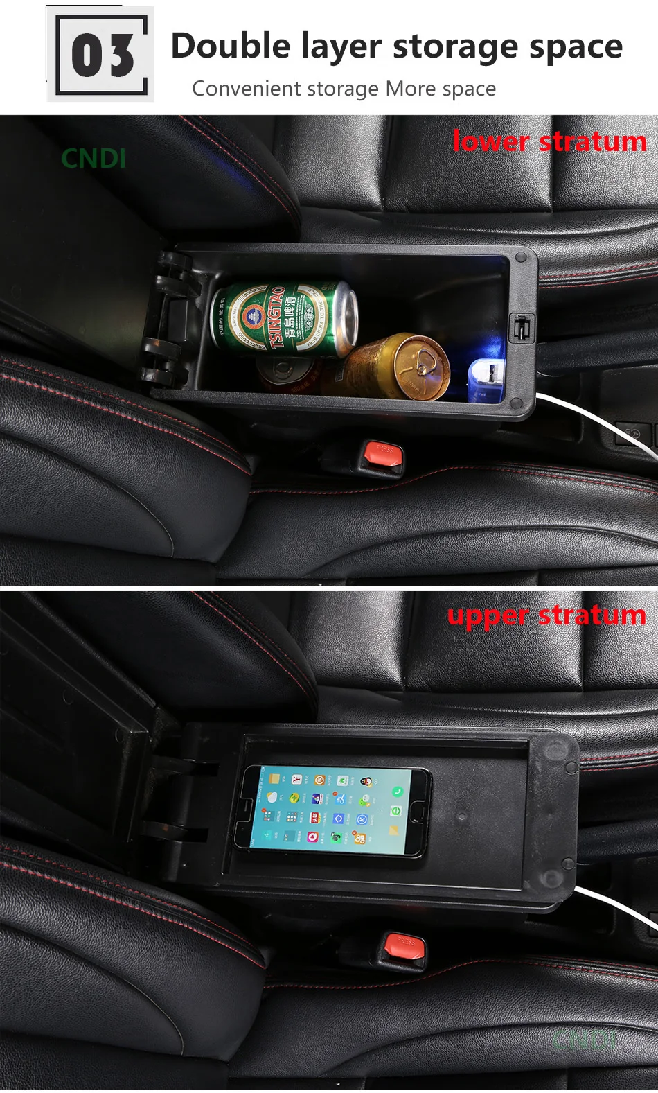 Für Peugeot 2008 Armlehnenbox 2012–2018, Auto-Aufbewahrungsbox mit USB-Aufladung, Auto-Nachrüstteile, Innendetails, Autozubehör – Detail 5
