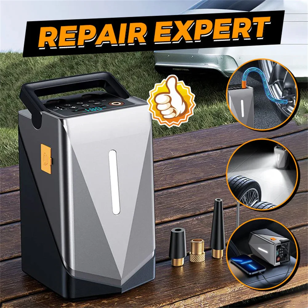 Multifunctional Jump Starter with Air Pump & Blower 150PSI Air Compressor Tire Pump Portable Charger Car Booster Starting Device